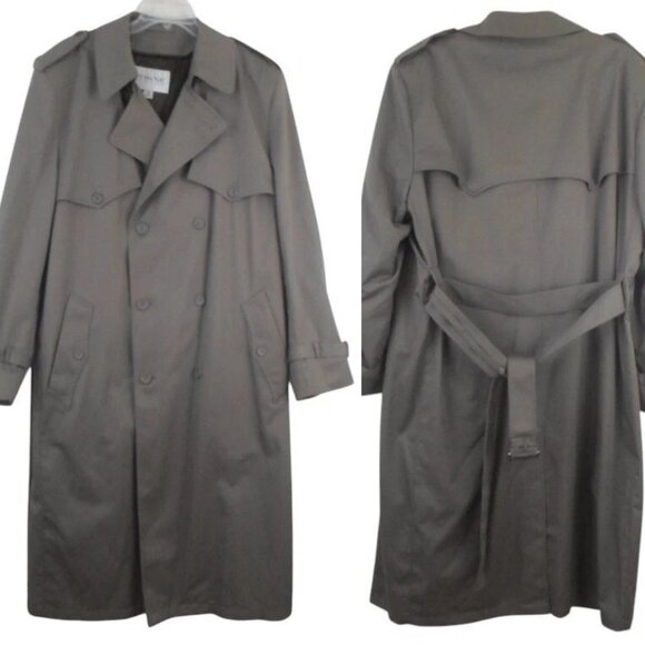London Fog Towne Taupe Double Breasted Belted Trench Coat Mens 46 Long - Picture 1 of 12